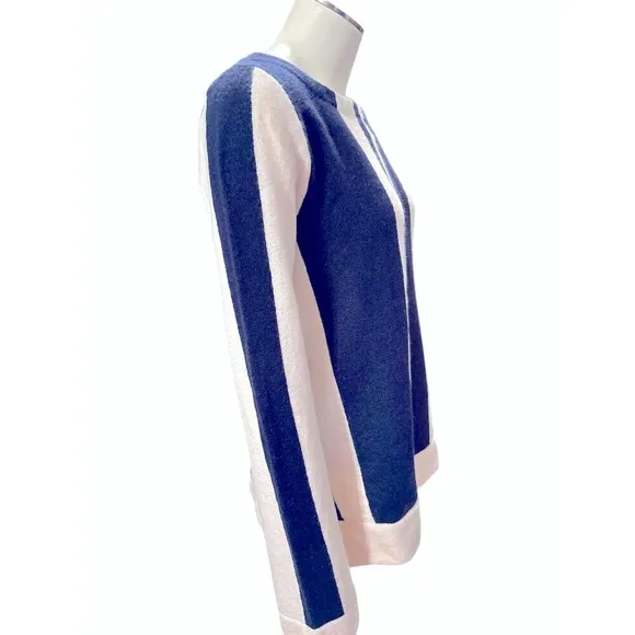 Ann Taylor Womens Striped Block Style Sweater Small Navy  White Wool Alpaca Blen