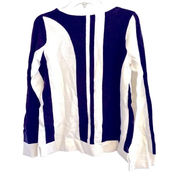Ann Taylor Womens Striped Block Style Sweater Small Navy  White Wool Alpaca Blen