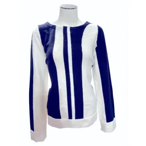 Ann Taylor Womens Striped Block Style Sweater Small Navy  White Wool Alpaca Blen