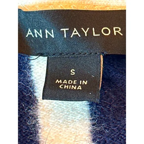 Ann Taylor Womens Striped Block Style Sweater Small Navy  White Wool Alpaca Blen