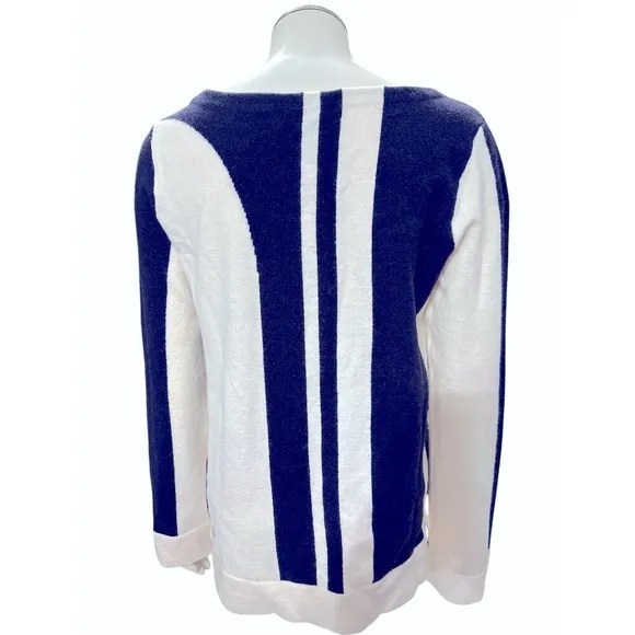 Ann Taylor Womens Striped Block Style Sweater Small Navy  White Wool Alpaca Blen