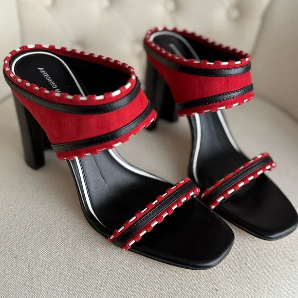 Antonio Melani Red Women's Shoes mules leather shoes