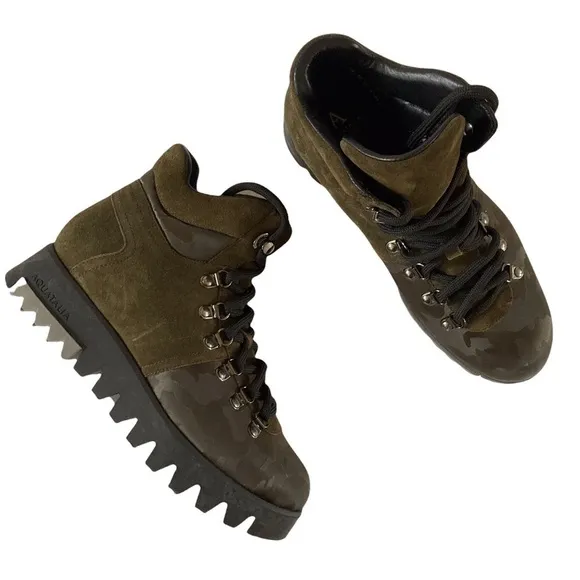Aquatalia Darya Hiking Trail Boots Camo Luxury NWOT Lug Sole Made in Italy