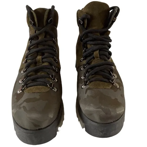 Aquatalia Darya Hiking Trail Boots Camo Luxury NWOT Lug Sole Made in Italy