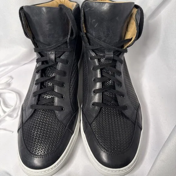 Aquatalia Weatherproof Leather High Sneaker Men's Black 11.5 Made in Italy #1084