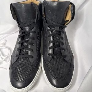 Aquatalia Weatherproof Leather High Sneaker Men's Black 11.5 Made in Italy #1084