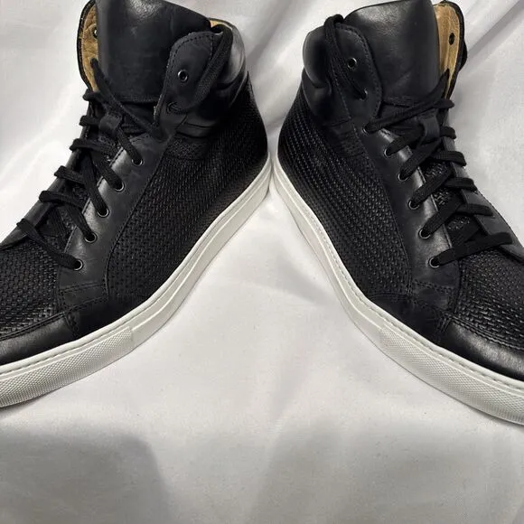 Aquatalia Weatherproof Leather High Sneaker Men's Black 11.5 Made in Italy #1084