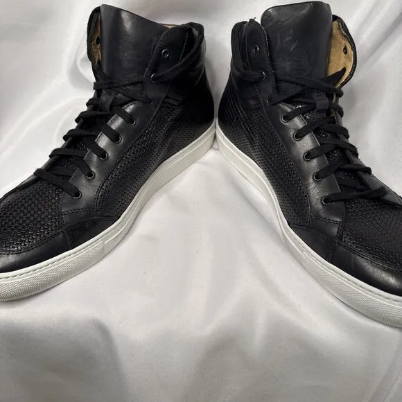 Aquatalia Weatherproof Leather High Sneaker Men's Black 11.5 Made in Italy #1084