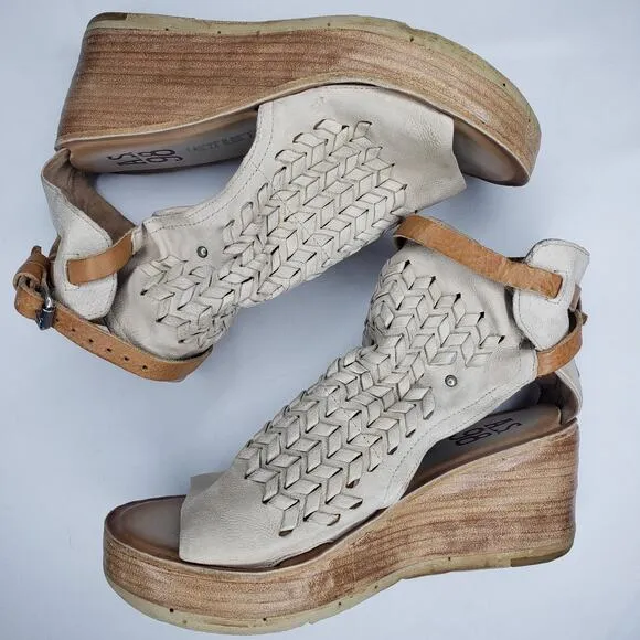 A.S. 98 Newbury Womens Size 39 9 US Beige Taupe Leather Platform Wedge Sandals