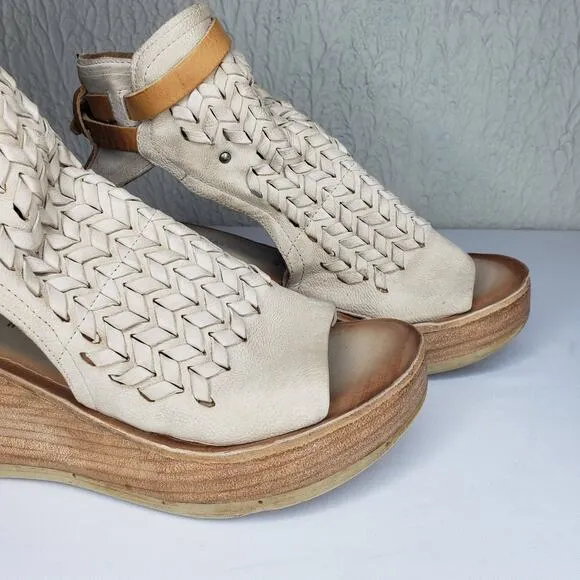 A.S. 98 Newbury Womens Size 39 9 US Beige Taupe Leather Platform Wedge Sandals