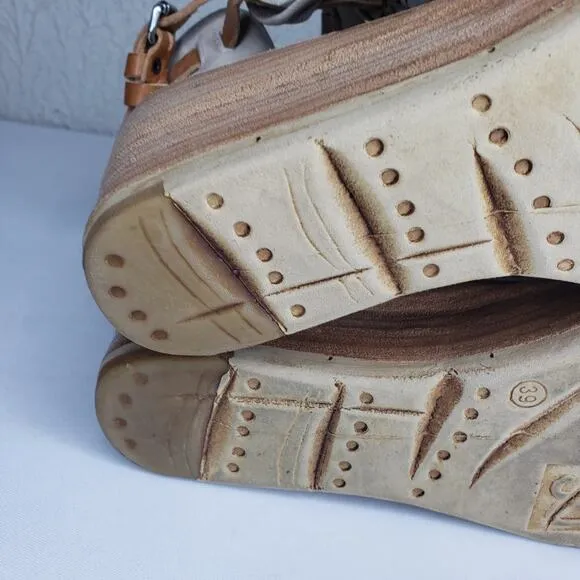A.S. 98 Newbury Womens Size 39 9 US Beige Taupe Leather Platform Wedge Sandals