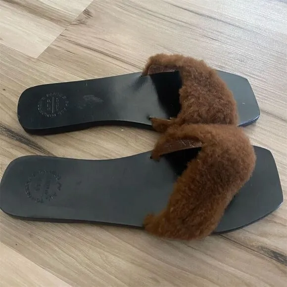 ATP Women's Brown Faux Fur Slide Sandals Size 37 Casual Flat