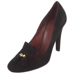 Authentic Gucci Black Suede Mischa Tassel Moccasin Heeled Pumps Size 8.5