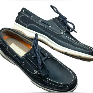 Authentic Reel Legends Men’s Boat Shoes Skipper Navy Blue Leather US Size 11M