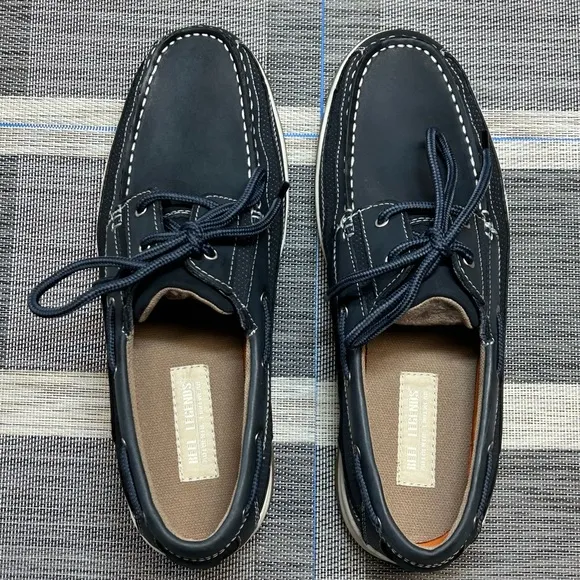 Authentic Reel Legends Men’s Boat Shoes Skipper Navy Blue Leather US Size 11M