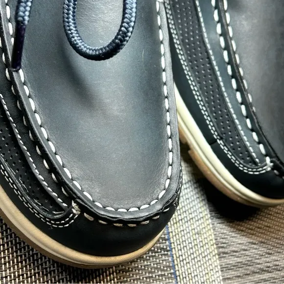 Authentic Reel Legends Men’s Boat Shoes Skipper Navy Blue Leather US Size 11M