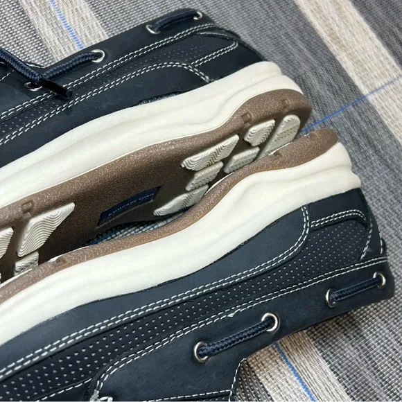 Authentic Reel Legends Men’s Boat Shoes Skipper Navy Blue Leather US Size 11M