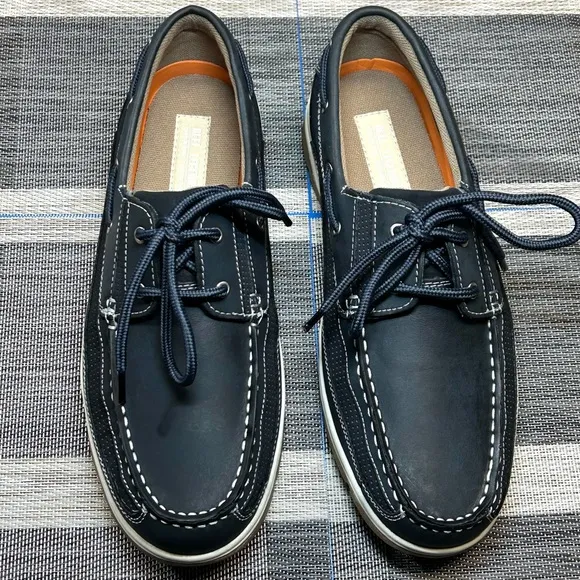 Authentic Reel Legends Men’s Boat Shoes Skipper Navy Blue Leather US Size 11M