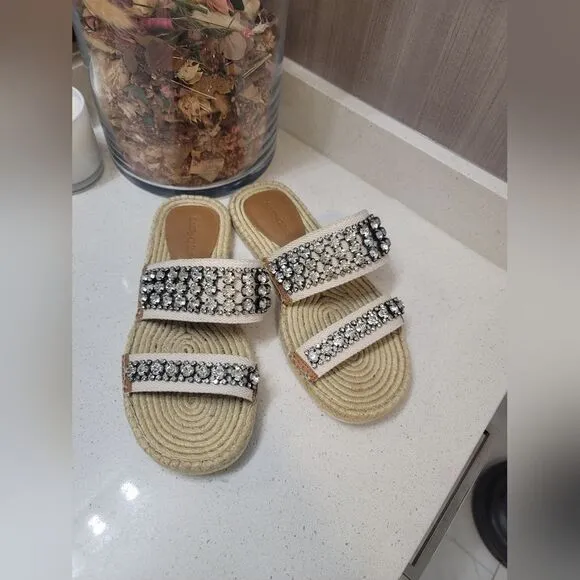 Authentic See by Chloe Rhinestone Espadrille Sandals Size 40