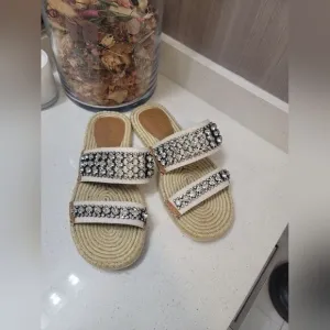 Authentic See by Chloe Rhinestone Espadrille Sandals Size 40