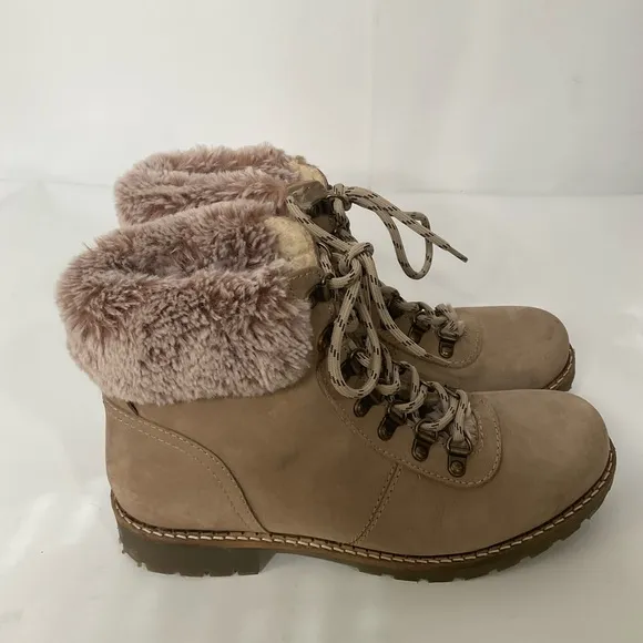 Avellini Women’s Sz 39 Fur Lined Winter Genuine Tan Suede Leather Brown Sole