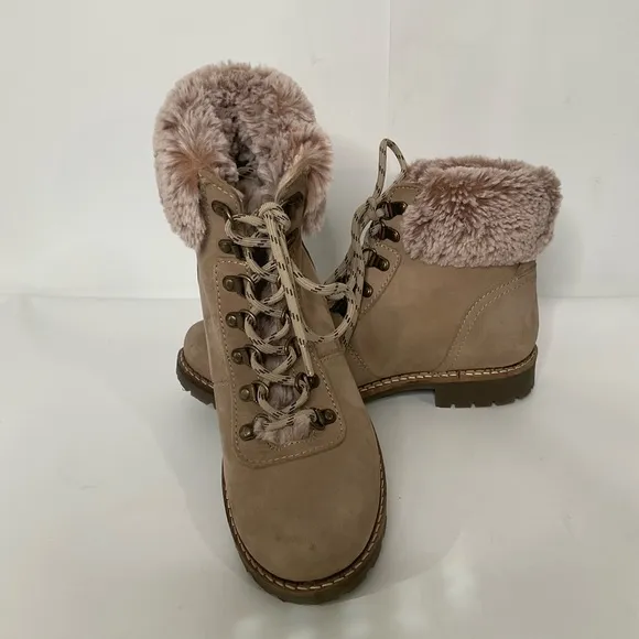 Avellini Women’s Sz 39 Fur Lined Winter Genuine Tan Suede Leather Brown Sole