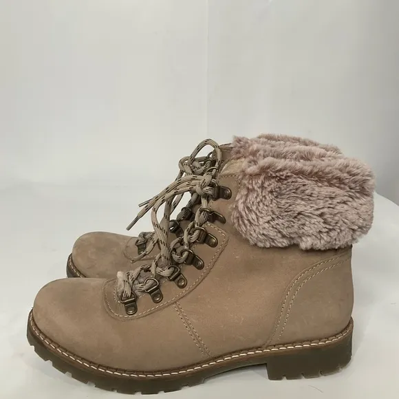 Avellini Women’s Sz 39 Fur Lined Winter Genuine Tan Suede Leather Brown Sole