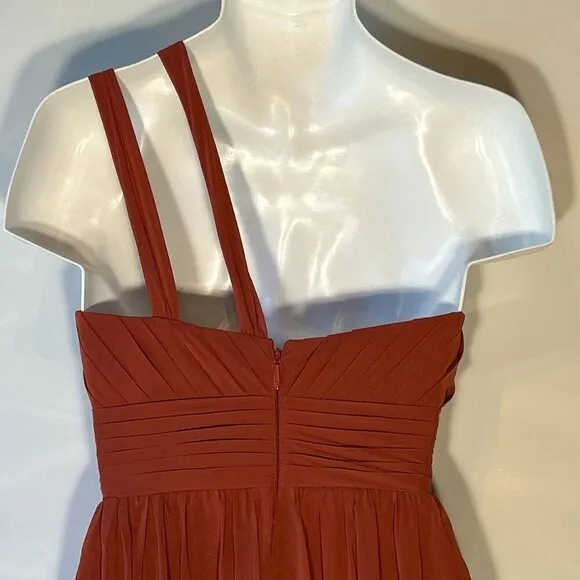 Azazie SZ A2 Rust one shoulder grecian style Formal Bridesmaid Prom Mother MOB