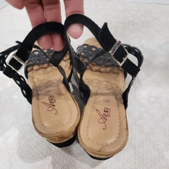 Azura Perforated Open Toe Strappy Wedge Sandals Size 39