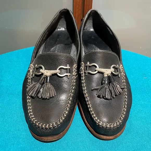 Bally Italy Black 100% Leather Mens Flat Loafer Slip On Driving Shoes Size 8.5 M