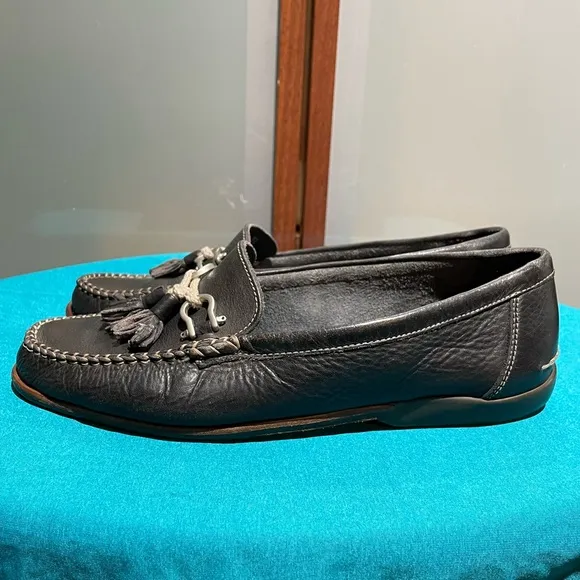 Bally Italy Black 100% Leather Mens Flat Loafer Slip On Driving Shoes Size 8.5 M