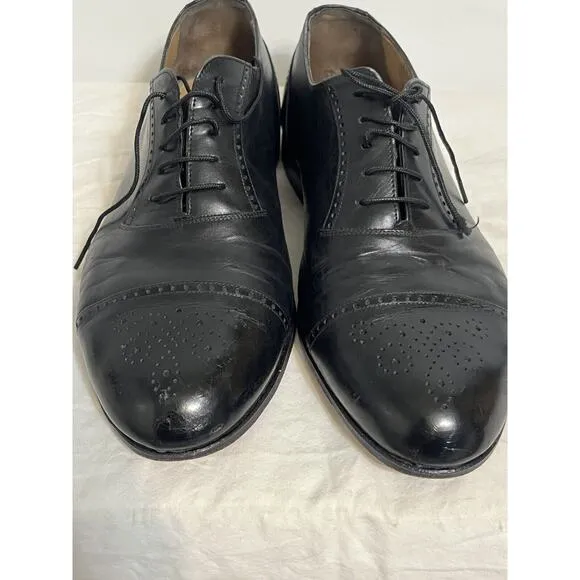 Bally Men's Ardente Cap Toe Oxford Dress Shoes Black Leather Size 9 EEE