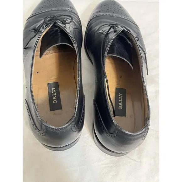 Bally Men's Ardente Cap Toe Oxford Dress Shoes Black Leather Size 9 EEE