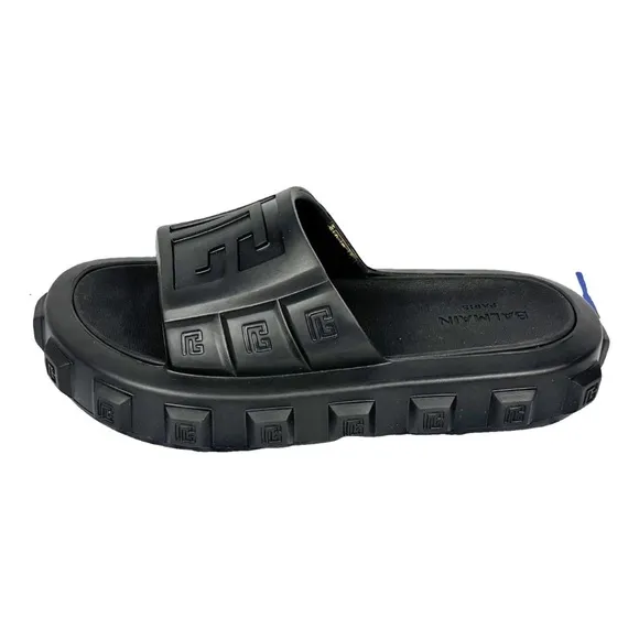 Balmain White and Black Slide Sandals