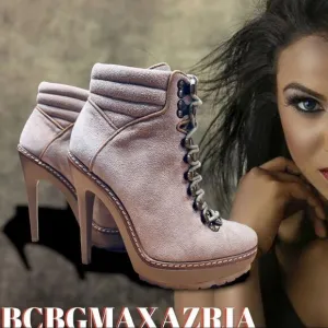 BCBGMAXAZRIA Beige Suede BCBG Max Azria Stiletto Boot 6.5 Leather Suede Lace Up