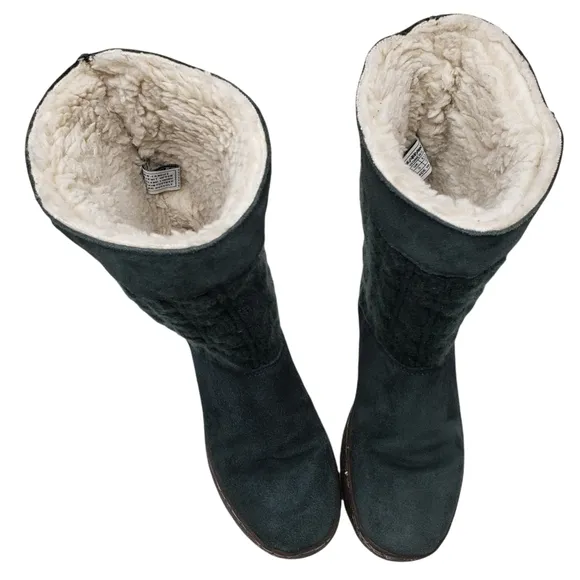 BearPaw | Candice Green Cable Knit Suede Wool Lined Winter Boots Women's 5
