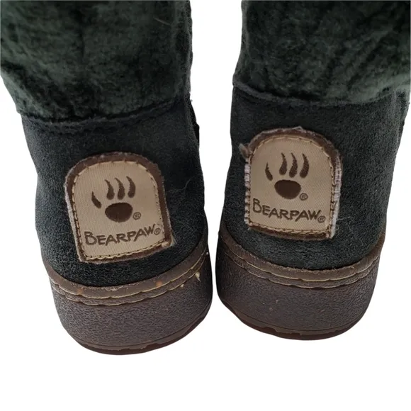 BearPaw | Candice Green Cable Knit Suede Wool Lined Winter Boots Women's 5