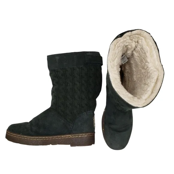 BearPaw | Candice Green Cable Knit Suede Wool Lined Winter Boots Women's 5