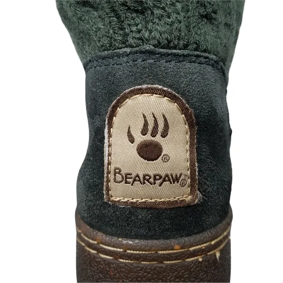 BearPaw | Candice Green Cable Knit Suede Wool Lined Winter Boots Women's 5
