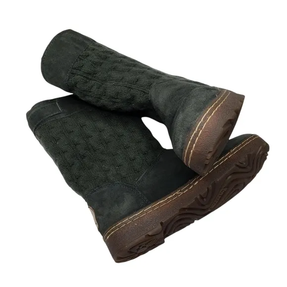 BearPaw | Candice Green Cable Knit Suede Wool Lined Winter Boots Women's 5