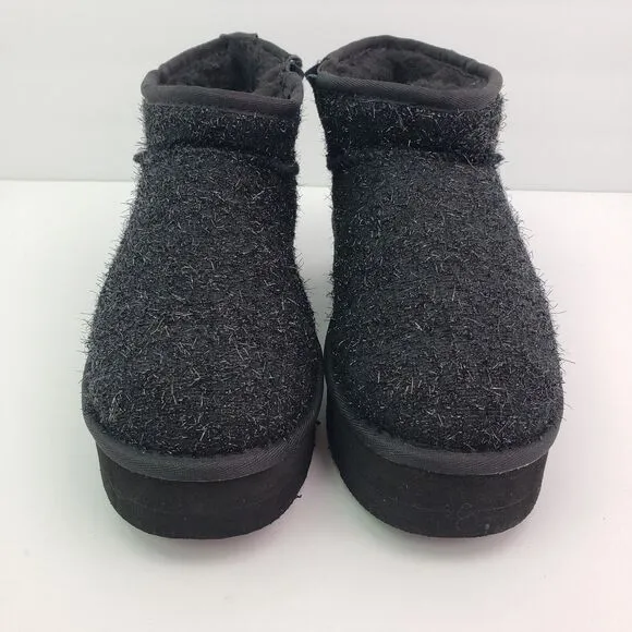 BearPaw Shalini Youth Girls Size 4Y Black Sparkle Wool Blend Winter Low Boots