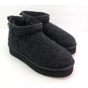 BearPaw Shalini Youth Girls Size 4Y Black Sparkle Wool Blend Winter Low Boots