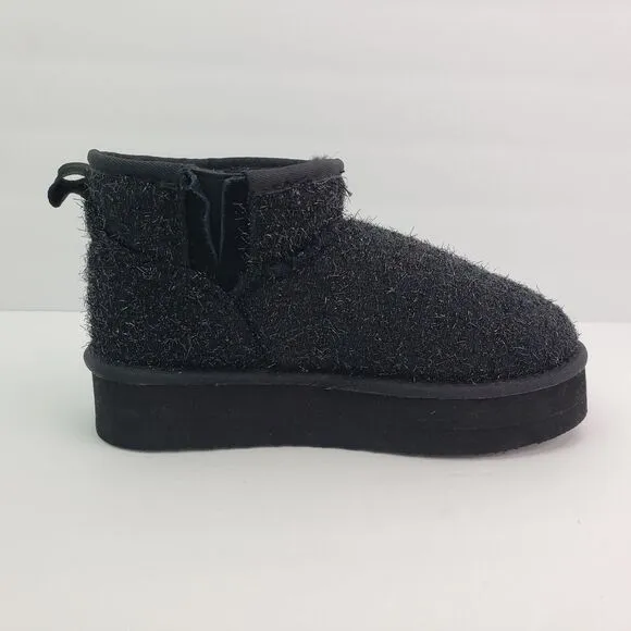 BearPaw Shalini Youth Girls Size 4Y Black Sparkle Wool Blend Winter Low Boots