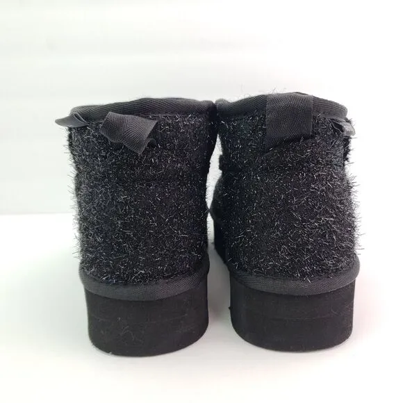 BearPaw Shalini Youth Girls Size 4Y Black Sparkle Wool Blend Winter Low Boots