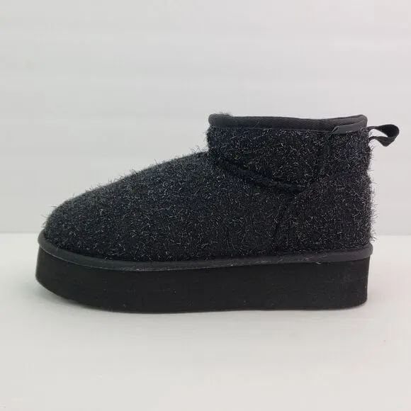 BearPaw Shalini Youth Girls Size 4Y Black Sparkle Wool Blend Winter Low Boots
