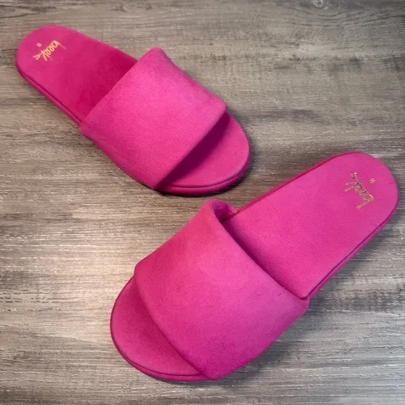 BEEK Puffbird Fuschia suede slide sandals size 8 $280 RARE