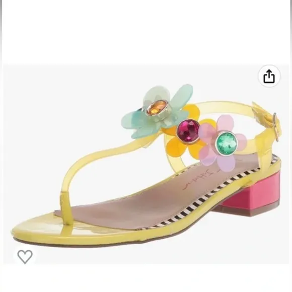 Betsey Johnson Yellow Alanni Sandals w/ Rhinestone Flower Embellishments Size 7
