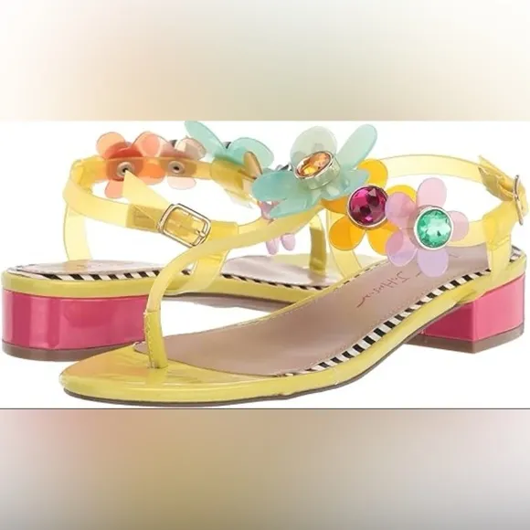 Betsey Johnson Yellow Alanni Sandals w/ Rhinestone Flower Embellishments Size 7
