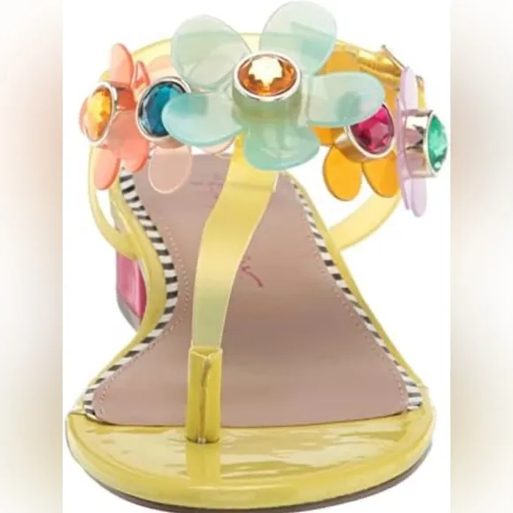 Betsey Johnson Yellow Alanni Sandals w/ Rhinestone Flower Embellishments Size 7