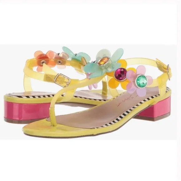 Betsey Johnson Yellow Alanni Sandals w/ Rhinestone Flower Embellishments Size 7